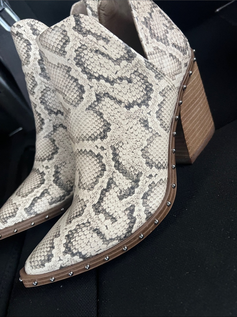 Steve Madden Cream and Gray Snake-Print Pointed Toe Ankle Boots